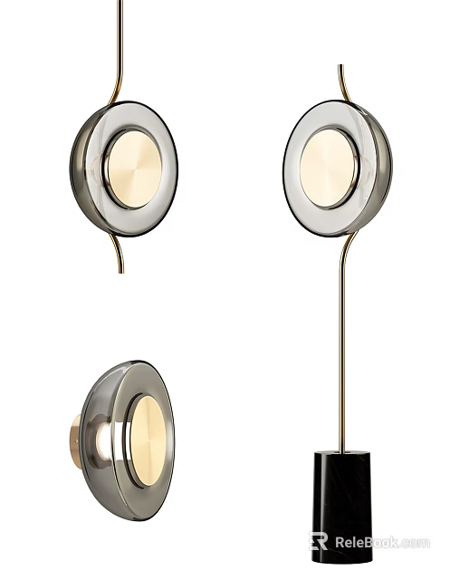 Elegant Modern Circular Lighting Combination With Metal Frame Wall And Floor Lamps 3d model 