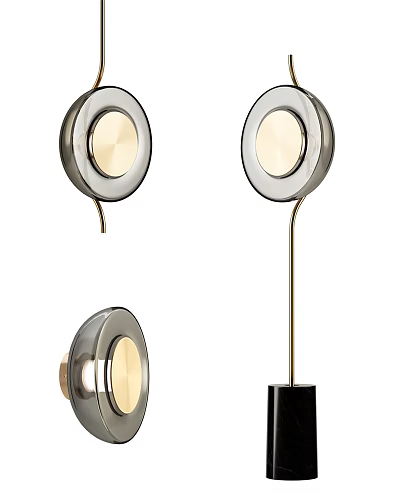 Elegant Modern Circular Lighting Combination With Metal Frame Wall And Floor Lamps 3d model