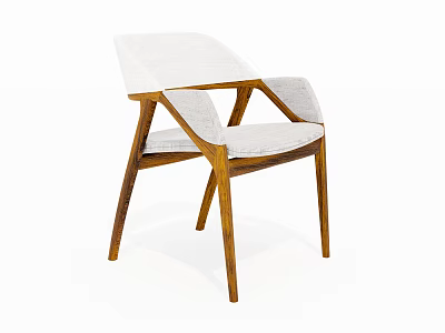 Modern Leisure Chair With Wooden Frame White Fabric Upholstery And Armrest Design 3d model