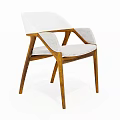 Modern Leisure Chair With Wooden Frame White Fabric Upholstery And Armrest Design