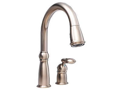 Elegant Brushed Nickel Kitchen Faucet With Tall Gooseneck And Separate Handle 3d model