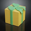 Yellow Gift Box With Green Bow And Ribbon For Daily Life Supplies