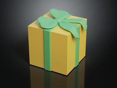 Yellow Gift Box With Green Bow And Ribbon For Daily Life Supplies 3d model