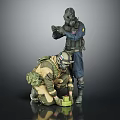 Two Hazmat-Clad Characters Standing And Crouching While Handling Green Biological Organism