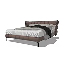 Modern Double Bed With Dark Upholstered Headboard White Bedding And Black Legs 3d model