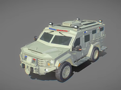 Tactical Utility Vehicle With Reinforced Body Roof Lights And Large Tires 3d model