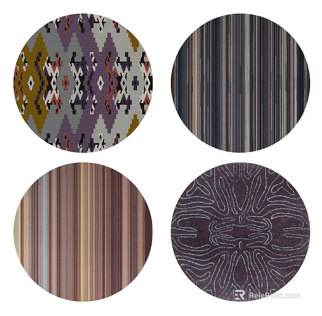 Stylish Round Rugs Featuring Various Patterns For Modern Living Room Decor 3d model