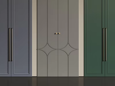 Modern Wardrobe Doors In Gray Beige Green With Metal Handles And Diamond Pattern 3d model