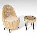 Woven Rattan Outdoor Chair with Cushioned Seat and Matching Side Table Black Legs