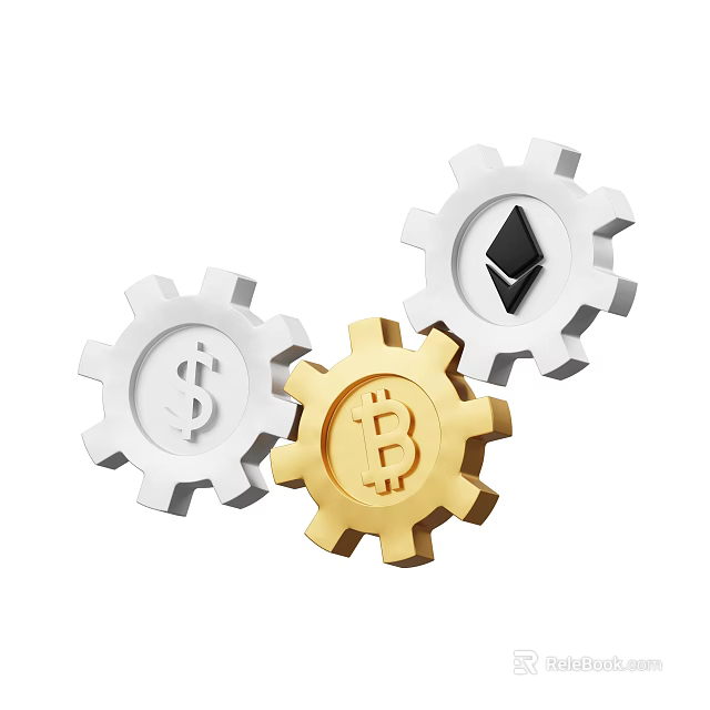 Premium Hardware Tools Featuring Golden And White Gears With Dollar Bitcoin Ethereum Symbols 3d model 