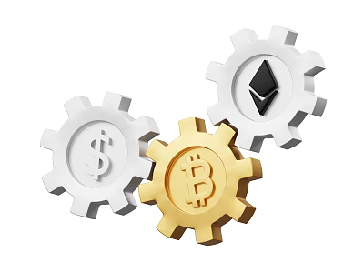 Premium Hardware Tools Featuring Golden And White Gears With Dollar Bitcoin Ethereum Symbols 3d model