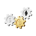 Premium Hardware Tools Featuring Golden And White Gears With Dollar Bitcoin Ethereum Symbols