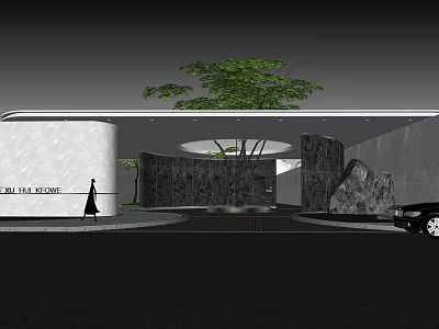Modern Entrance Gate Design With Stone Wall Tree And Car In Front 3d model
