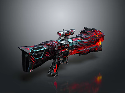 Futuristic Sci Fi Weapon With Red And Black Flame Patterns And Glowing Accents 3d model