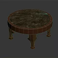 Round Wooden Coffee Table With Marble Patterned Top And Sturdy Legs 3d model