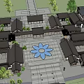 Traditional Commercial Street With Black Rooftops Well Arranged Buildings And Green Trees