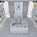 Modern CANDISTAR Showroom Displaying Home Appliances And Various Products With Central White Exhibition Counter