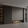 Modern Built in Bookcase Interior Design With Fireplace And Decorative Items 3d model
