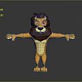 3D Cartoon Lion Character With Open Arms Yellow Body Brown Mane Gray Background Reflection