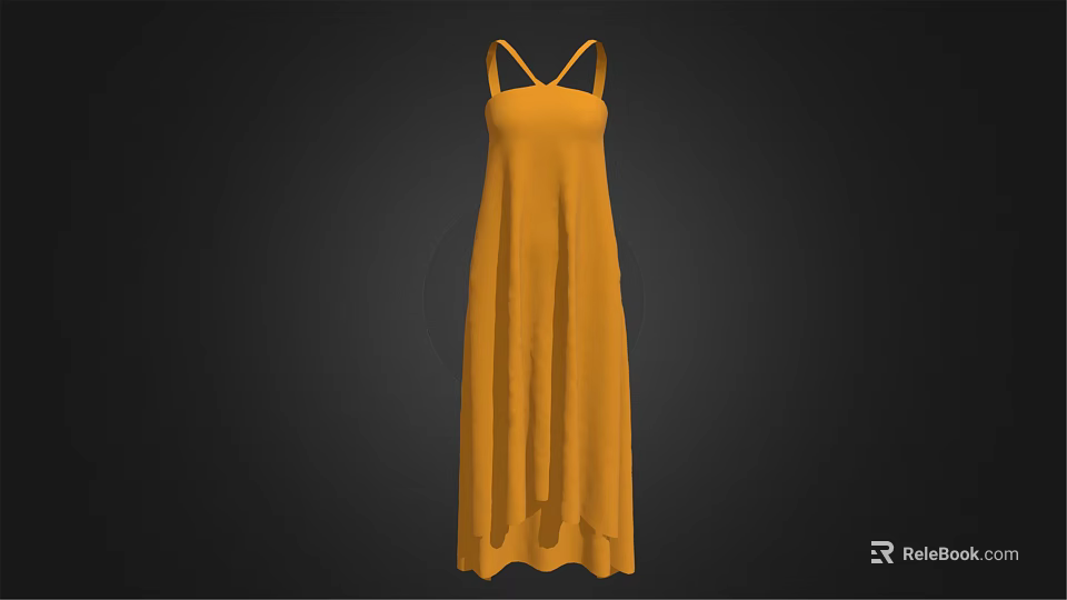Elegant Yellow Sleeveless Maxi Dress With Flowy Skirt And Strappy Design 3d model 