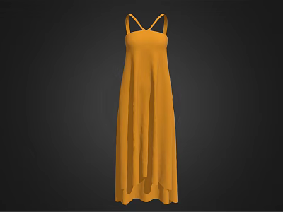 Elegant Yellow Sleeveless Maxi Dress With Flowy Skirt And Strappy Design 3d model
