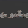 Rusty Metal Pipe Fittings With Various Shapes And Colorful Industrial Wheels On Dark Surface