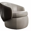 Stylish Modern Single Leather Sofa With Curved Armrests And Round Base Design 3d model