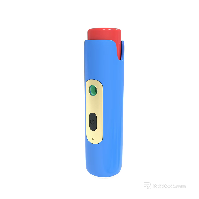 Blue Device with Red Top Yellow Panel Featuring Green Button and Black Component 3d model 