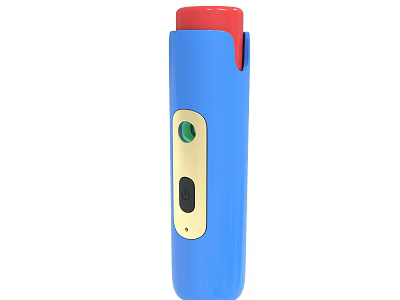Blue Device with Red Top Yellow Panel Featuring Green Button and Black Component 3d model