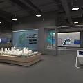 Modern Service Hall Interior With Spacious Layout Gray Walls Large Screen And Reception Counter