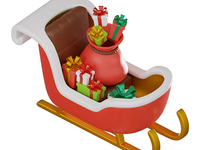 Christmas Sleigh Themed Decorative Ornament Set With Gift Bag And Colorful Present Boxes 3d model