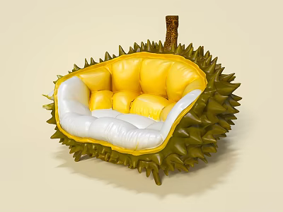 Unique Durian Shaped Single Sofa With Yellow And White Cushioned Interior 3d model