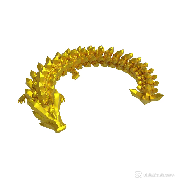 Golden Dragon Shaped Decorative Ornament With Polygonal Scales And Curved Body 3d model 
