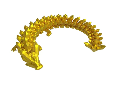 Golden Dragon Shaped Decorative Ornament With Polygonal Scales And Curved Body 3d model