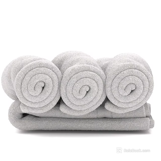 Three Soft Gray Rolled Towels Ideal For Bathroom And Daily Use 3d model 