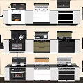 Modern Kitchen Appliances Display With Ovens Stoves Cabinets And Range Hoods