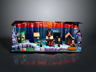 Colorful Miniature Scene Construction With Small Houses Figures Decorative Trees And Ice Surface 3d model