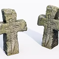 Two Ancient Weathered Stone Crosses With Carved Texture And Detailed Design