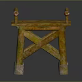 Traditional Wooden Bridge Deck With Wooden Railing And Stone Supporting Piers