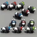 Panda Characters With Colorful Scarves And Diverse Posture Design Variations