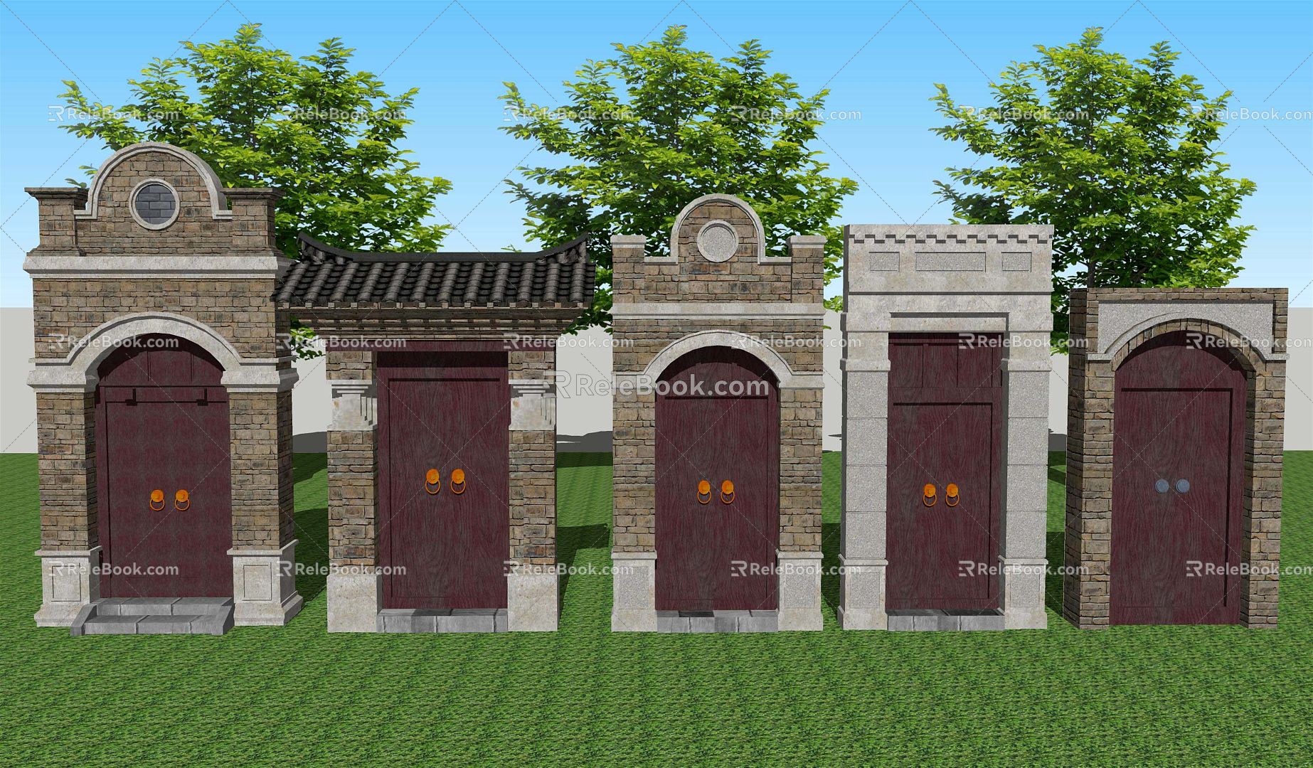 Chinese style gate, Republic of China building, courtyard gate 3d model