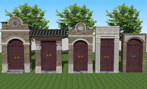 Chinese style gate, Republic of China building, courtyard gate 3d model