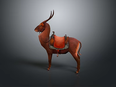 Game Movie Character Brown Deer With Orange Saddle In Gray Background 3d model