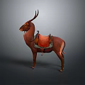 Game Movie Character Brown Deer With Orange Saddle In Gray Background