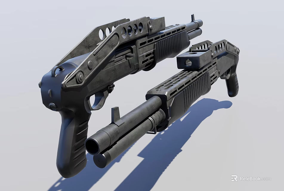 Modern Black Tactical Firearms With Sleek Futuristic Design And Ergonomic Grips 3d model 