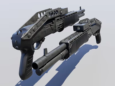 Modern Black Tactical Firearms With Sleek Futuristic Design And Ergonomic Grips 3d model