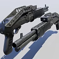 Modern Black Tactical Firearms With Sleek Futuristic Design And Ergonomic Grips