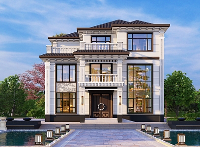 New Chinese-style three-storey single-family villa 3d model