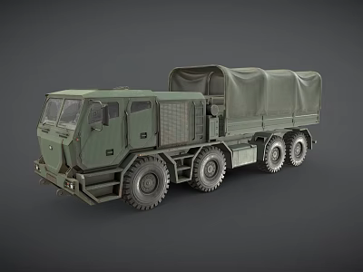 Green Military Truck With Canvas Covered Cargo Bed And Six Wheels 3d model
