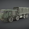 Green Military Truck With Canvas Covered Cargo Bed And Six Wheels